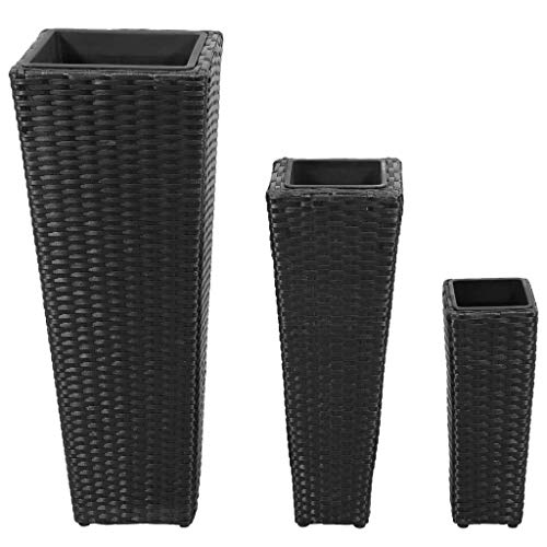 vidaXL 3X Hochbeet Poly Rattan Schwarz Blumenkübel Blumentopf Pflanzkübel – Bild 3