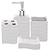 MyGift 4 Piece White Ceramic Complete Bathroom Accessory Set with Ribbed Design - Toothbrush Holder, Tumbler, Lotion/Soap Dispenser and Soap Dish