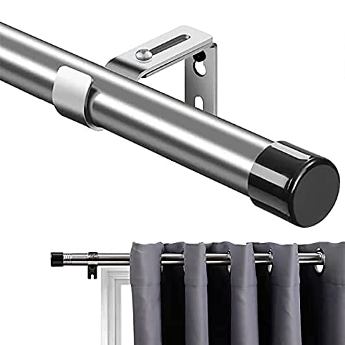 FLY HAWK Curtain Pole, 76-395 cm Curtain Rod for Windows, Silver, Stainless Steel with Stainless Steel Finish