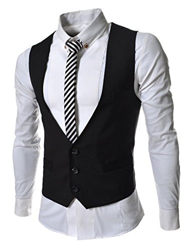 TheLees (TLV1) Mens Business Slim fit 3 Button Vest Waist Coat Black US L(Tag size 2XL)