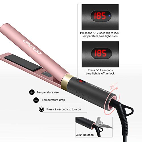 UMICKOO Hair Straightener,Upgraded Flat Iron for Hair With Real-Time Temperature Display And Adjustable Temperature,1 Inch (Rose Gold)