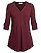 Nandashe Women Tunic Shirts for Leggings, Woman's Deep V Neck Simple Drape Hemline 3 4 Sleeve Button Decorative House Wear Tunic Blouse Summer Shirts for Denim Shorts Wine 1x