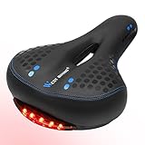 West Biking Black Gel Bike Seat, Bicycle Saddles Cushion Dual Spring Designed Memory Foam Padded Leather Life Waterproof Taillight,Comfortable, Breathable, Safety Fit Most Men Women Bike