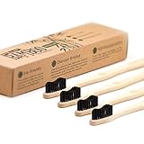 Stellar Natural Bamboo Toothbrush | Medium Charcoal Teeth Whitening Nylon Bristles | Biodegradable Handle Eco-Friendly | Pack of 4