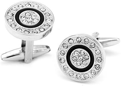 RevoLity Bling Bling Rare Artificial Diamond Cufflinks Cuff Links Wedding Suit Shirt Cufflinks (White Circular)