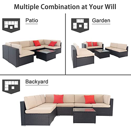 SUNCROWN 7Piece Outdoor Sectional Sofa Couch PE Rattan Wicker