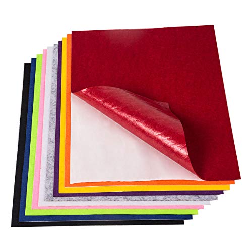 Vasdoo Adhesive Felt Fabric Sheets,10 Pieces 10 Colors Sticky Back Sheets,Self-Adhesive,for Art & Crafts,Jewelry Box Liner