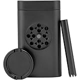 Portable Stash Holder Aluminum Magnetic Lid for Smell Proof | Special Design with Mini Grinder, Malachite Black