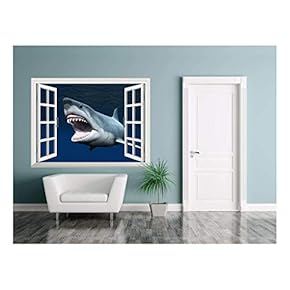 Removable Wall Sticker/Wall Mural - Great Shark Under The Deep Ocean | Creative Window View Home Decor/Wall Decor - 24" x 32"