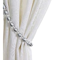 Baihoo Set of 2 Stylish Rayon Bead with Crystal Bead Drape Curtain Tiebacks Holdbacks, 28 inches Long, Silver