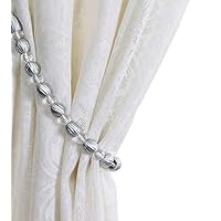 Baihoo Set of 2 Stylish Rayon Bead with Crystal Bead Drape Curtain Tiebacks Holdbacks, 28 inches Long, Silver