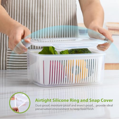 Luxear Produce Contenedores de Almacenamiento sin Bpa, Almacenamiento de Verduras y Frutas Frescas con Sistema de Control de Ventilacion y Division Ajustable, 5 Contenedores 0.7+1.35+2.3+3.8+5.8 L, Blanco