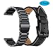 YEEJOK Vivoactive 6/5/3 Bands for Men Women, 20mm Watch Bands Replacement Metal + Leather Compatible for Garmin Venu/Venu Sq/Venu 2 Plus/Vivoactive 3 Music/Forerunner 645/245 Smartwatch-Black+Black