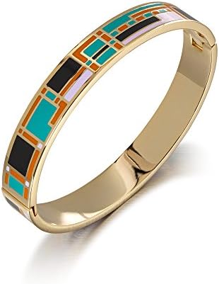 Avery and May Single Stackable Summer Boho Tricolor Hoop Enamel Bangle Bracelet for Her, Orange, Gold Plated