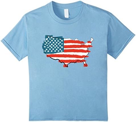 Kids Hand Painted US Flag Over US Map 6 Baby Blue