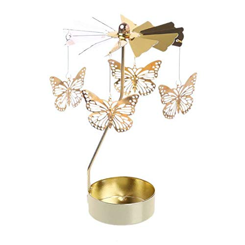 JK Home Spinning Tealight Candle Holder Lanterns Wedding Home Table Decoration Valentine's Day Gift M:Gold Butterfly