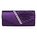 Damara Womens Pleated Crystal-Studded Satin Handbag Evening Clutch,Purple, large
