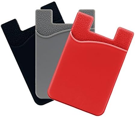 Phone Card Holder, Stick On Wallet on the back of Phone Adhesive Wallet Case Silicone Card Holder Credit Card Pocket for Almost Every Smartphones, iPhone, Android- 3 PACK(Black,Grey, Red)
