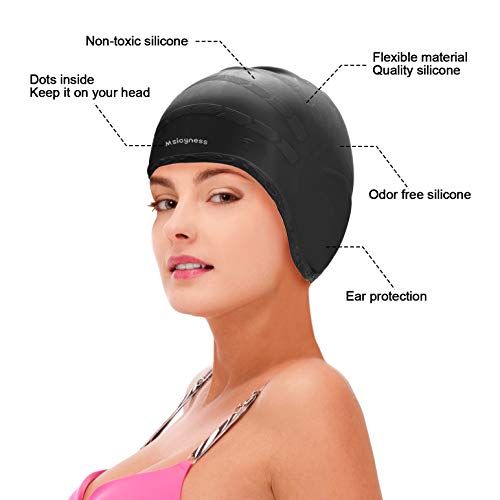 Msicyness Swim Cap Cover Ears for Long Hair Silicone Swimming Hat Unisex Adult Kids Swimming Pool Caps Reduce Water Intake Makes Your Hair Clean