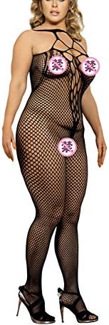 YAXIUFEN Women Black Sexy Bodystocking Hollow Fishnet Lingerie Halter Crotchless Bodysuit Cupless Chemise Nightwear