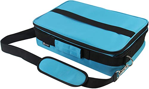 Giant 124 Essential Oils Train Case for 5ml, 10ml and 15ml Bottles - Shoulder Style Soft Case with Tall Plush Black Felt Inlay EVA Insert, Premium Metal Connectors and Double Zippers (Caribbean Blue)