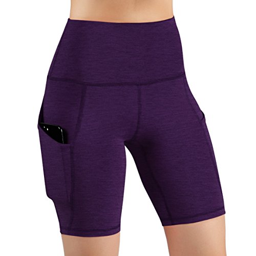 ODODOS High Waist Out Pocket Yoga Short Tummy Control Workout Running Athletic Non See-Through Yoga Shorts,DeepPurple,Medium