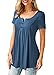 Mystry Zone Plus Size Tshirts Blouse Women's Tunic Tops Fit Flare Solid Color Buttons Navy Blue XXL