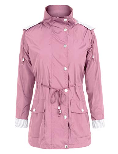 FISOUL Raincoats Waterproof Lightweight Rain Jacket Active Outdoor Hooded Women's Trench Coats Pink