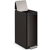 Kohler 13-Gallon Slim Step Trash Can, Black Stainless Steel, Space-Saving Design with Bifold Lid, Durable and Easy to Clean, K-23826-BST