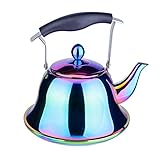 Onlycooker Whistling Tea Kettle Stainless Steel Stovetop Teakettle Sturdy Teapot for Tea Coffee Fast Boiling with Infuser Color Rainbow Mirror Finish 2 Liter / 2.1 Quart