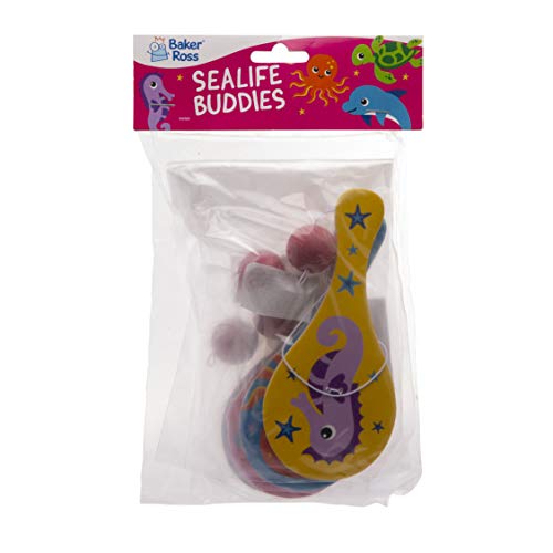 Baker Ross Ltd Sea Life Plastic Paddle Ball and Bat (Pack of 4) Fun Paddle Ball Game Perfect for Party Favours