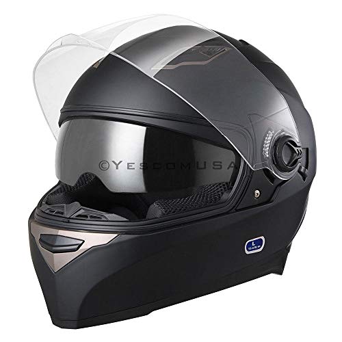 LeeMas Inc DOT Approved Motorcycle Full Face Helmet Double Visors ABS Air Vent Lightweight Motorbike Touring Sports (Size L, Matte Black)