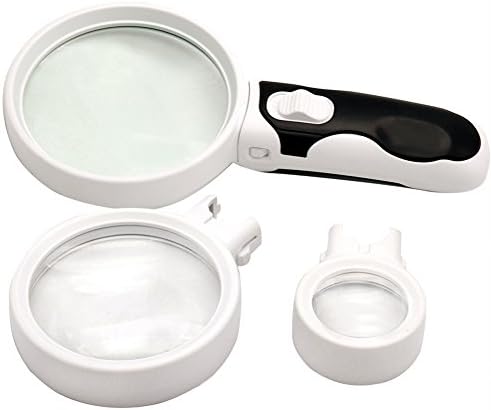Wisehands Hand Interchangeable Magnifier Reading Glass with Interchangeable Magnifying Glass Lens 2.5x 5x and 16x for Jewelry, White and Black