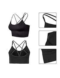 Women's Sports Bra Padded Back Cross Strappy Bra Medium Impact Removable Cups Yoga ,Running, Gym Workout Tops