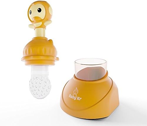 BabyKr Premium Baby Food Feeder, Cute Fresh Fruit Teething Toy Nibbler, Orange