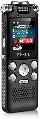Digital Voice Recorder – 16GB Voice Activated Recorder with Playback USB Rechargeable, Noise Cancelling Audio Recorder for lectures, Double Microphone for HD Sound Recording Steel Casing Dictaphone