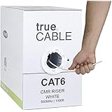 Cat6 Riser (CMR), 1000ft, White, 23AWG 4 Pair Solid Bare Copper, 550MHz, ETL Listed, Unshielded Twisted Pair (UTP), Bulk Ethernet Cable, trueCABLE