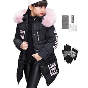 FULUOYIN Winterjas voor meisjes, met bontcapuchon, bovenkleding, dichte kinderjas, winterjas, mantel, parka