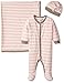 Coccoli Baby Girls' Pink Contrast Rib Knit Cotton Footie + Cap + Blanket
