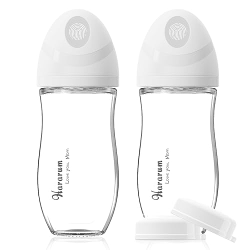 Glass Baby Bottles, Anti-Colic Bottles, 3 Months+, 240 ml, with Medium Flow Nipple 2 (M) Silicone, Lightweight and Easy to Clean, BPA Free, Pack of 2 - White