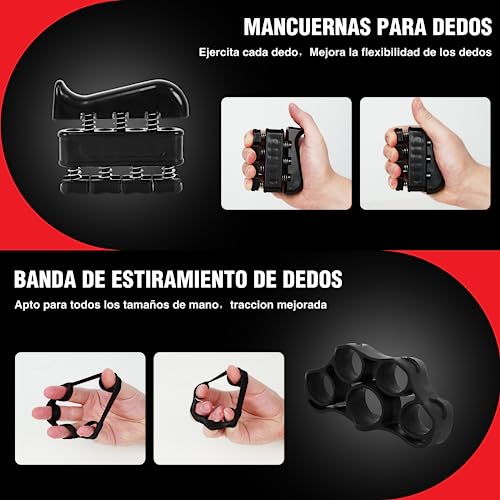 Ejercitador de mano 6 en 1 Fortalecedor de dedos y agarre con pelota, Hand gripper Finger exerciser Ejercicio de antebrazo Entrenador de fuerza para deportes de palma y antebrazos y dedos