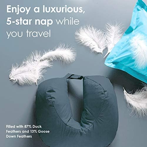 Travel Blue Neck Pillow, Luxurious Travel Pillow with 100% Duck and Goose Down Filling and Cotton Satin Cover - Image 5