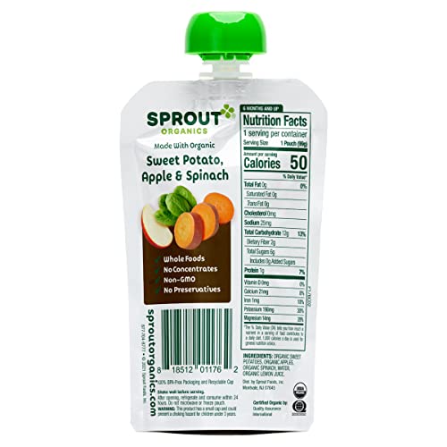 SPROUT ORGANICS SWEET POTATO APPLE AND SPINACH, 3.5 OZ, 6 CT POUCHES