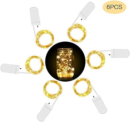 6 Pack Starry String Lights, Sililoli 7.2ft 20LED Fairy String Lights Battery Powered Copper Wire Lights Firefly Lights Leds LED Moon Lights for DIY Dinner Party Decoration Costume Making Warm White