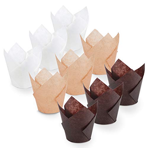 TRUSBER Tulip Cupcake Liners, 150 pieces Baking Cups Baking Cup Holders and Muffin Baking Cups for Wedding, Birthday, Christmas, Baby Shower Parties, Brown, White and Nature color - Thumbnail 7