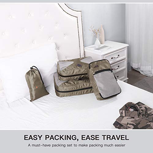 REYLEO 4 Set Packing Cubes Travel Luggage Organizer Storage Bags Pouch Clothing Shoe Sorting Packages Brown CCPO1 - Thumbnail 6