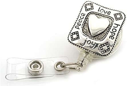 Peace Love Hope ID Badge Holder - Retractable ID Name Tag Badge Reel Clip On With Spring Pinch Clip For Name Badges &amp; LabelsWith Warranty
