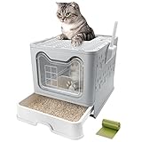Foldable Cat Litter Box with Lid, Enclosed Cat