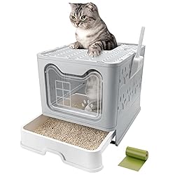 Foldable Cat Litter Box with Lid, Enclosed Cat