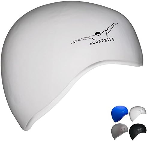 Aguaphile Swim Cap - 100% Soft Silicone High Elasticity to Create an Optimum Fit - Easy-On-and-Off - Lightweight and Durable Swimming Caps (White)